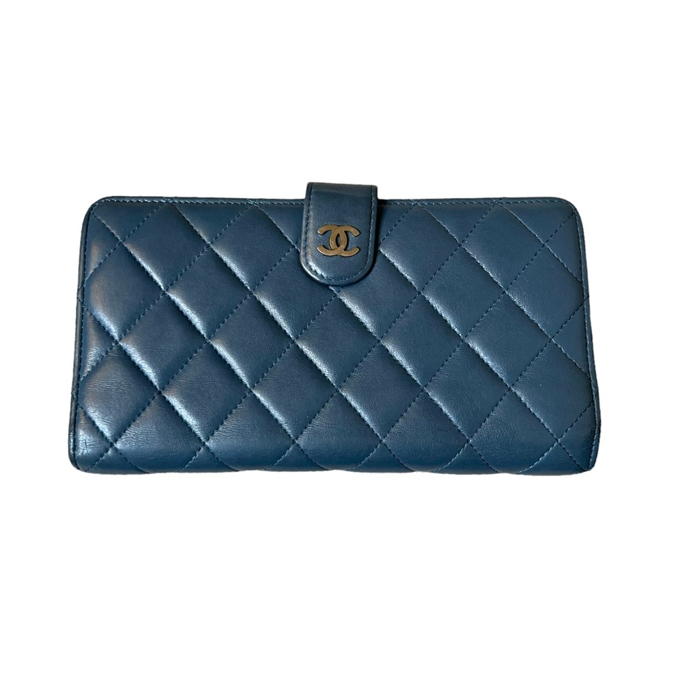 SOLD CHANEL Lambskin Matrasse Blue Wallet
